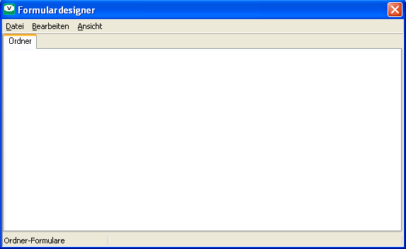 Dies ist die Ansicht des Formulardesigners nachdem Sie im vorherigen Schritt das neue Ordnerformular „Ordner” angelegt haben. 