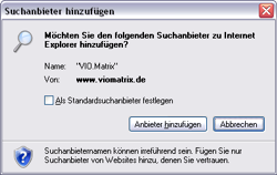 Sicherheitsabfrage beim Hinzufügen eines Suchanbieters im Microsoft Internet Explorer 7 
